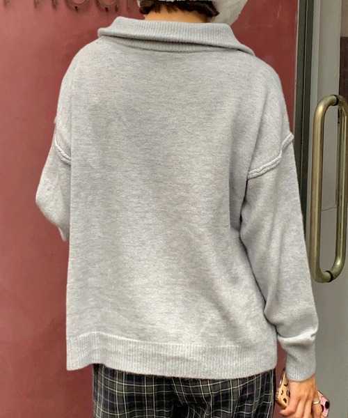 Teem Store(チームストア)の「ダブルジップワンポイントニットブルゾン スタンドネック(ニット/セーター・レディース・アイボリー/ワイン/ブラック/グレー・F)」の14枚目の写真