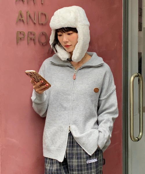 Teem Store(チームストア)の「ダブルジップワンポイントニットブルゾン スタンドネック(ニット/セーター・レディース・アイボリー/ワイン/ブラック/グレー・F)」の15枚目の写真
