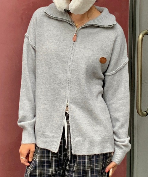 Teem Store(チームストア)の「ダブルジップワンポイントニットブルゾン スタンドネック(ニット/セーター・レディース・アイボリー/ワイン/ブラック/グレー・F)」の12枚目の写真