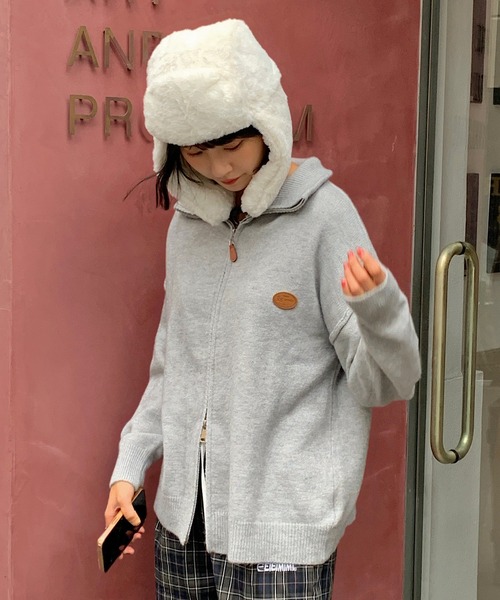 Teem Store(チームストア)の「ダブルジップワンポイントニットブルゾン スタンドネック(ニット/セーター・レディース・アイボリー/ワイン/ブラック/グレー・F)」の16枚目の写真