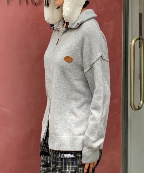 Teem Store(チームストア)の「ダブルジップワンポイントニットブルゾン スタンドネック(ニット/セーター・レディース・アイボリー/ワイン/ブラック/グレー・F)」の13枚目の写真
