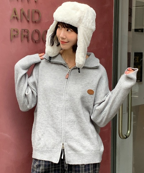 Teem Store(チームストア)の「ダブルジップワンポイントニットブルゾン スタンドネック(ニット/セーター・レディース・アイボリー/ワイン/ブラック/グレー・F)」の18枚目の写真