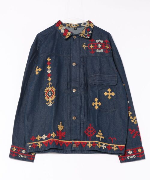 [チャイハネ] Качиха 刺繍 MEN'S рубашка деним — мужская рубашка с вышивкой