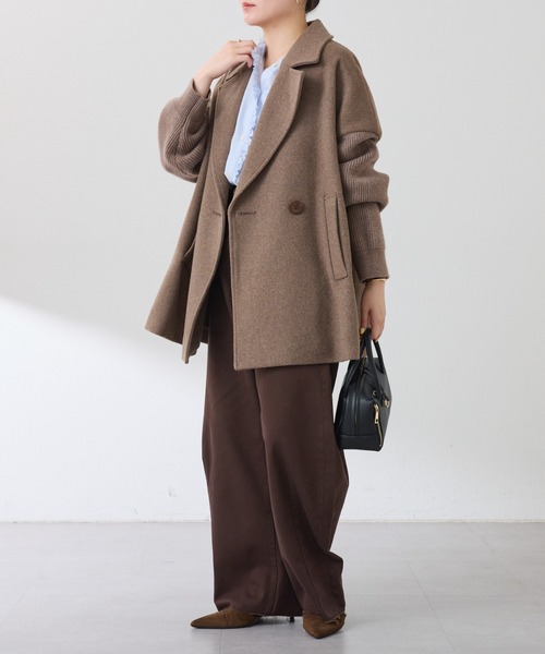 セール】ニットスリーブダブルコート（ピーコート）｜COLLAGE