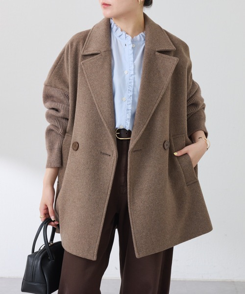 セール】ニットスリーブダブルコート（ピーコート）｜COLLAGE