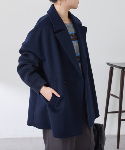 セール】ニットスリーブダブルコート（ピーコート）｜COLLAGE