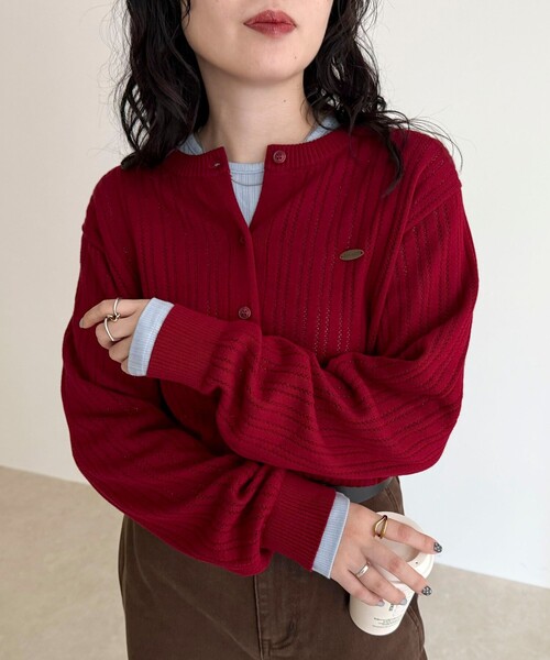 fredy emue（フレディエミュ）の「【GEVACO/ゲバコ】カットソーインナー付きカーディガン（カーディガン/ボレロ・レディース・レッド/ネイビー/サックスブルー/チャコールグレー・38）」の4枚目の写真