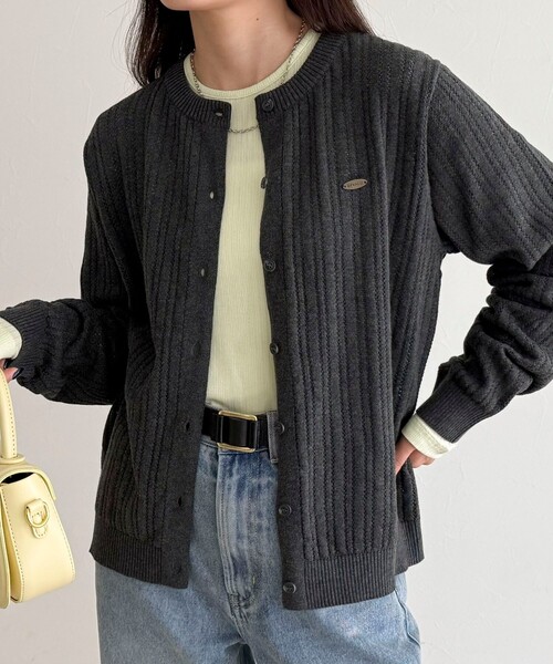 fredy emue（フレディエミュ）の「【GEVACO/ゲバコ】カットソーインナー付きカーディガン（カーディガン/ボレロ・レディース・レッド/ネイビー/サックスブルー/チャコールグレー・38）」の2枚目の写真