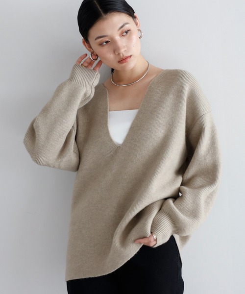 セール】deep V neck highgauge knit pullover / 深Vネックハイゲージ