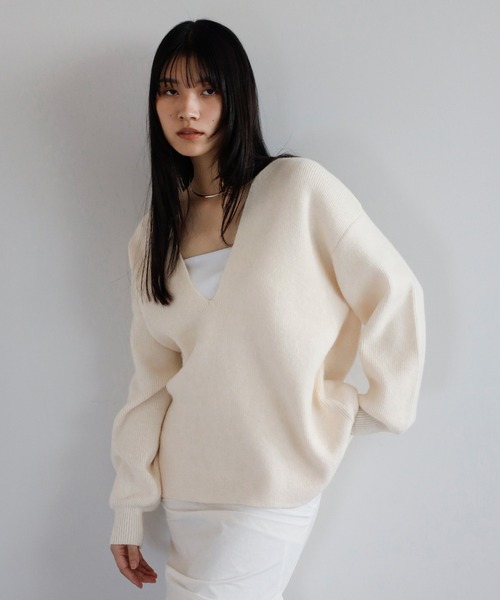 セール】deep V neck highgauge knit pullover / 深Vネックハイゲージ