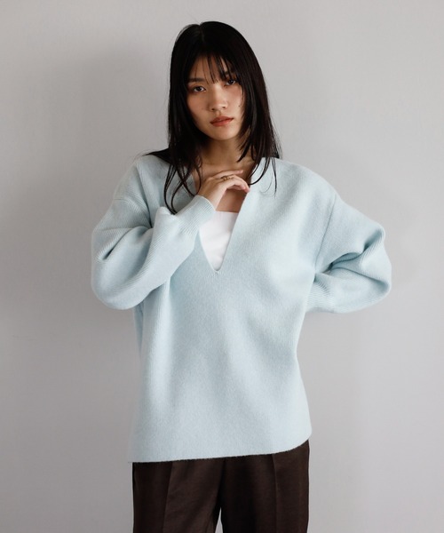 セール】deep V neck highgauge knit pullover / 深Vネックハイゲージ