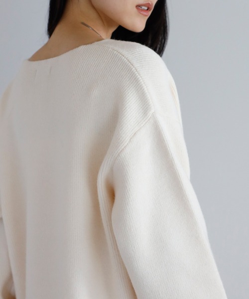 ENC（エンク）の「deep V neck highgauge knit pullover / 深Vネックハイゲージニット（ニット/セーター・レディース・ダークグレー/ベージュ/アイボリー/ライトブルー・FREE）」の21枚目の写真