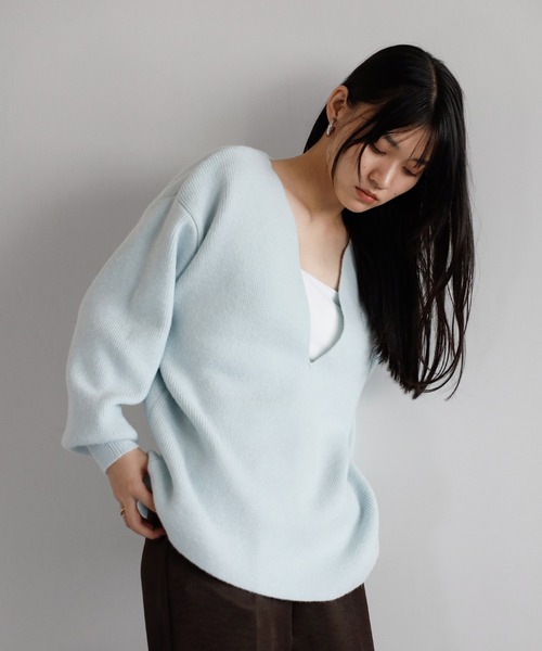セール】deep V neck highgauge knit pullover / 深Vネックハイゲージ