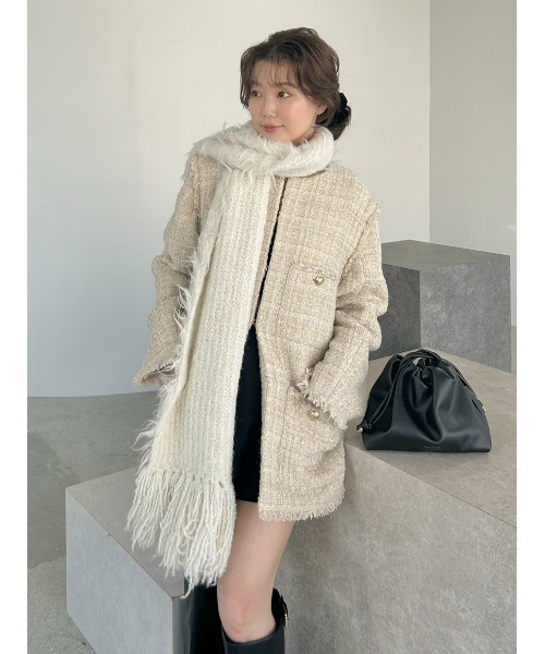 FRAY I.D（フレイアイディー）の「ブラッシュシャギーニットマフラー（ストール/ショール・レディース・ピンク/アイボリー/ライトベージュ・F）」の10枚目の写真