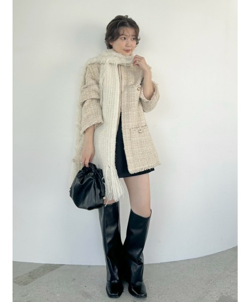 FRAY I.D（フレイアイディー）の「ブラッシュシャギーニットマフラー（ストール/ショール・レディース・ピンク/アイボリー/ライトベージュ・F）」の11枚目の写真