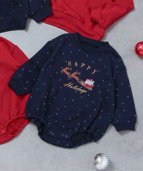 apres les cours(アプレレクール)の「【リンク】クリスマスモチーフボディースーツ(ロンパース・キッズ・レッド/ネイビー・80)」の2枚目の写真