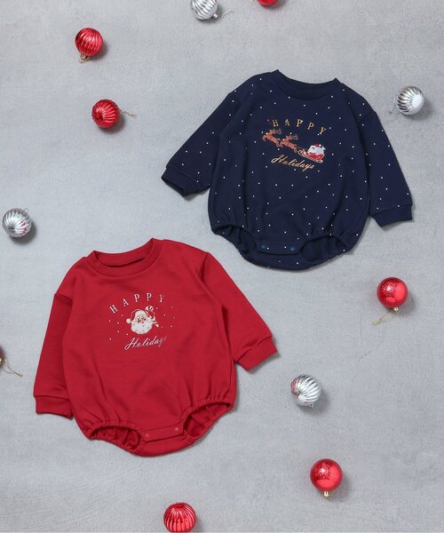 apres les cours(アプレレクール)の「【リンク】クリスマスモチーフボディースーツ(ロンパース・キッズ・レッド/ネイビー・80)」の5枚目の写真