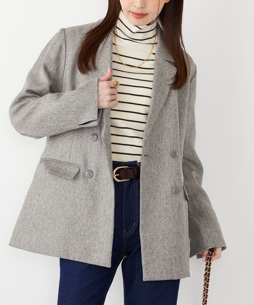 SHIPS Colors:〈手洗い可能〉メランジ ヘリンボーン ダブルボタン