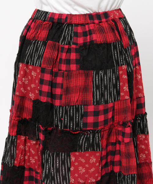 【デニム／月桂樹ボタン×レザーパッチ】ラルフローレン／ティアード＆フレアスカート Lauren Ralph Lauren / ローレンラルフローレン | フロント