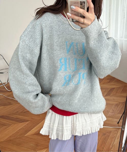 PILIT(ピリット)の「ジャガード ロゴBIGニット(ニット/セーター・レディース・アイボリー/杢グレー/ブラウン/イエロー/チャコールグレー・MEDIUM)」の4枚目の写真