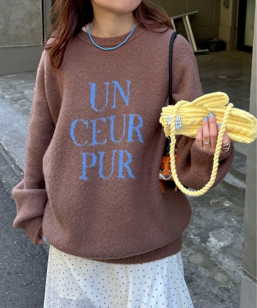 PILIT(ピリット)の「ジャガード ロゴBIGニット(ニット/セーター・レディース・アイボリー/杢グレー/ブラウン/イエロー/チャコールグレー・MEDIUM)」の1枚目の写真