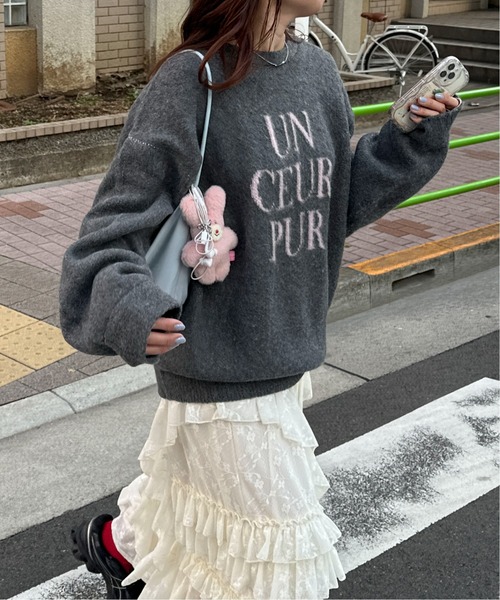 PILIT(ピリット)の「ジャガード ロゴBIGニット(ニット/セーター・レディース・アイボリー/杢グレー/ブラウン/イエロー/チャコールグレー・MEDIUM)」の3枚目の写真