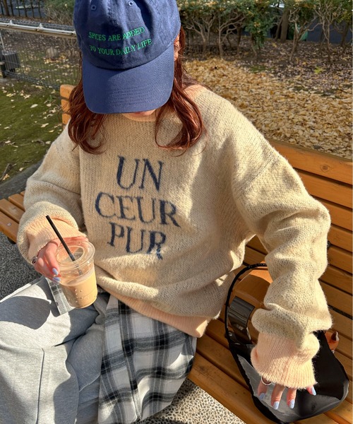 PILIT(ピリット)の「ジャガード ロゴBIGニット(ニット/セーター・レディース・アイボリー/杢グレー/ブラウン/イエロー/チャコールグレー・MEDIUM)」の5枚目の写真