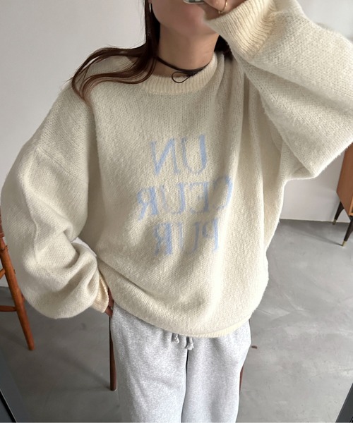 PILIT(ピリット)の「ジャガード ロゴBIGニット(ニット/セーター・レディース・アイボリー/杢グレー/ブラウン/イエロー/チャコールグレー・MEDIUM)」の2枚目の写真