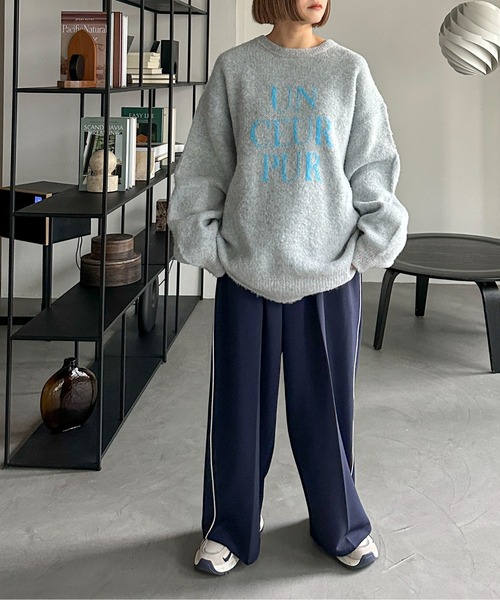 PILIT(ピリット)の「ジャガード ロゴBIGニット(ニット/セーター・レディース・アイボリー/杢グレー/ブラウン/イエロー/チャコールグレー・MEDIUM)」の16枚目の写真