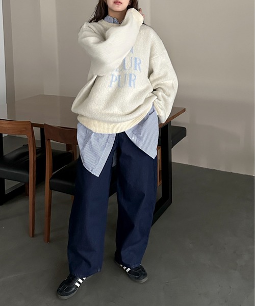 PILIT(ピリット)の「ジャガード ロゴBIGニット(ニット/セーター・レディース・アイボリー/杢グレー/ブラウン/イエロー/チャコールグレー・MEDIUM)」の6枚目の写真