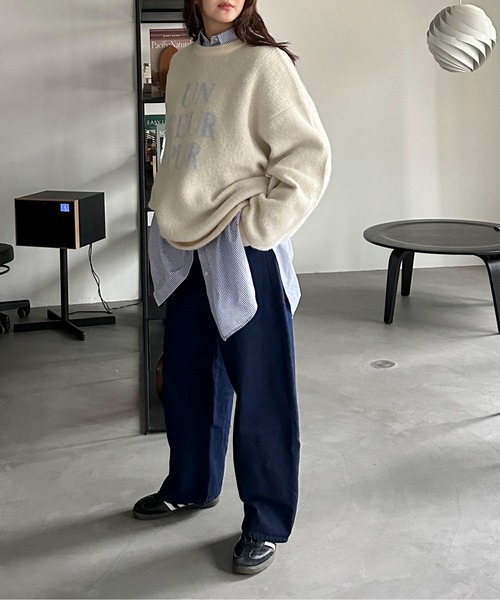 PILIT(ピリット)の「ジャガード ロゴBIGニット(ニット/セーター・レディース・アイボリー/杢グレー/ブラウン/イエロー/チャコールグレー・MEDIUM)」の7枚目の写真