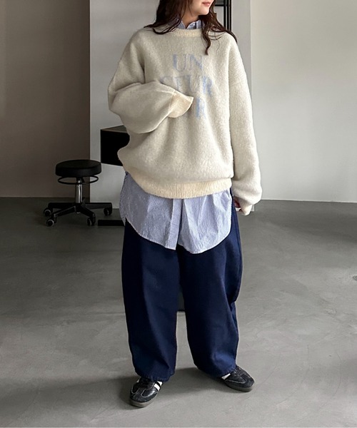 PILIT(ピリット)の「ジャガード ロゴBIGニット(ニット/セーター・レディース・アイボリー/杢グレー/ブラウン/イエロー/チャコールグレー・MEDIUM)」の8枚目の写真