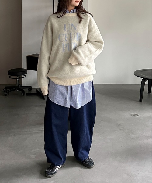 PILIT(ピリット)の「ジャガード ロゴBIGニット(ニット/セーター・レディース・アイボリー/杢グレー/ブラウン/イエロー/チャコールグレー・MEDIUM)」の9枚目の写真