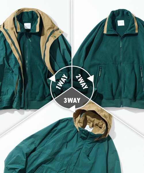 FREAK'S STORE(フリークスストア)の「3WAY ビッグシルエット ナイロン フリース ジップブルゾン ライナーセット / NYLON FLEECE BZ(ブルゾン・メンズ・ベージュ/ネイビー/ブラック/グリーン・MEDIUM/LARGE)」の3枚目の写真