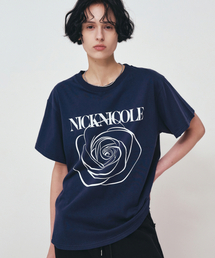 BIG ROSE SLEEVE TOP_NAVY WHITE