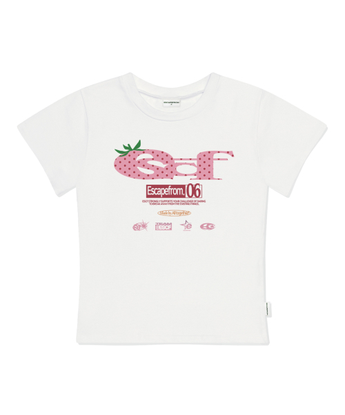 ESCAPEFROM(エスケープフロム)の「ストロベリードットESCFロゴコラージュプリントスリムフィット半袖アイボリー(Tシャツ/カットソー・レディース・その他・MEDIUM/LARGE)」の3枚目の写真