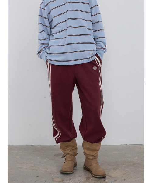 Kijun(キジュン)の「Double Line Track Pants Burgundy(スウェットパンツ・レディース・その他・MEDIUM/SMALL)」の1枚目の写真