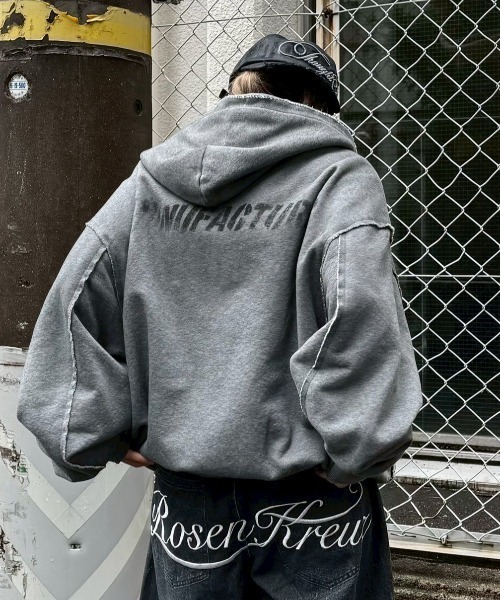 Never mind the XU（ネバーマインドザエックスユー）の「【Never mind the XU】damage oversized zip up hoodie / 【ネバーマインド ザ エックスユー】オーバーサイズダメージジップパーカー（パーカー・メンズ・ブラック/グレー・L）」の12枚目の写真