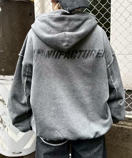 Never mind the XU（ネバーマインドザエックスユー）の「【Never mind the XU】damage oversized zip up hoodie / 【ネバーマインド ザ エックスユー】オーバーサイズダメージジップパーカー（パーカー・メンズ・ブラック/グレー・L）」の9枚目の写真