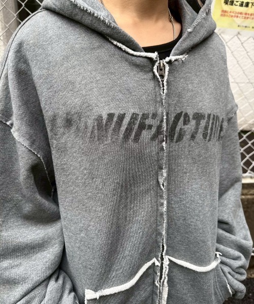 Never mind the XU（ネバーマインドザエックスユー）の「【Never mind the XU】damage oversized zip up hoodie / 【ネバーマインド ザ エックスユー】オーバーサイズダメージジップパーカー（パーカー・メンズ・ブラック/グレー・L）」の7枚目の写真