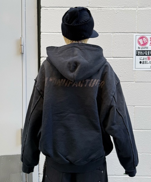 Never mind the XU（ネバーマインドザエックスユー）の「【Never mind the XU】damage oversized zip up hoodie / 【ネバーマインド ザ エックスユー】オーバーサイズダメージジップパーカー（パーカー・メンズ・ブラック/グレー・L）」の20枚目の写真