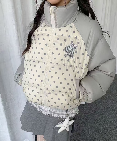 セール】【秋冬新作】ドット柄ショートダウンジャケット（ダウン