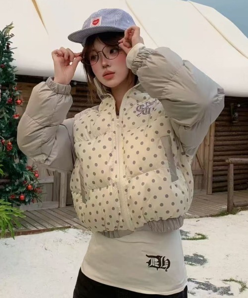 セール】【秋冬新作】ドット柄ショートダウンジャケット（ダウン