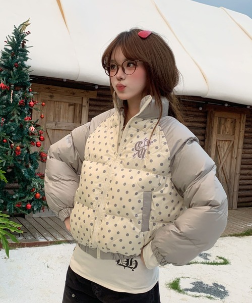 セール】【秋冬新作】ドット柄ショートダウンジャケット（ダウン