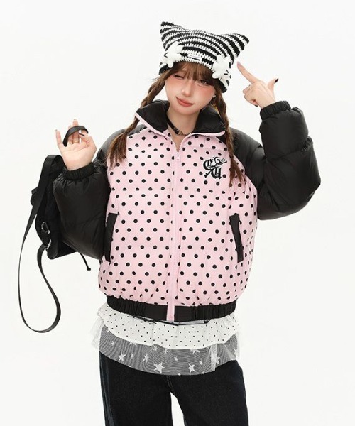 セール】【秋冬新作】ドット柄ショートダウンジャケット（ダウン