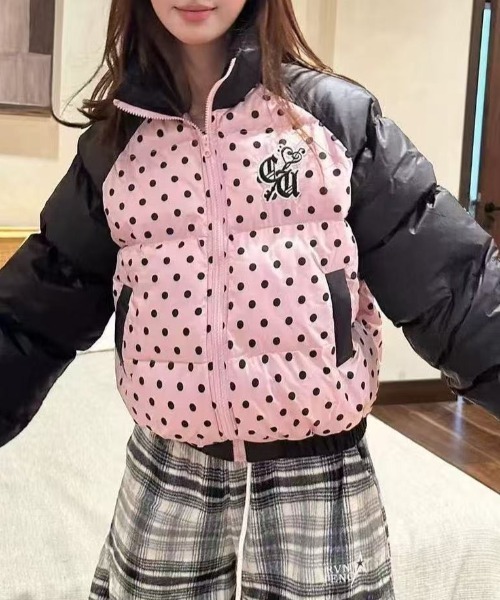 セール】【秋冬新作】ドット柄ショートダウンジャケット（ダウン