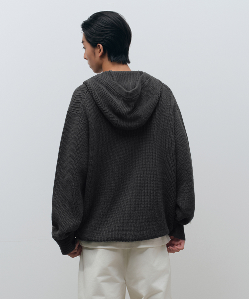 MUSINSA STANDARD（ムシンサスタンダード）の「リブニットフードパーカーカーディガン [ミディアムグレー]（カーディガン/ボレロ・メンズ・その他・SMALL/MEDIUM/LARGE/X-LARGE/XX-LARGE）」の3枚目の写真