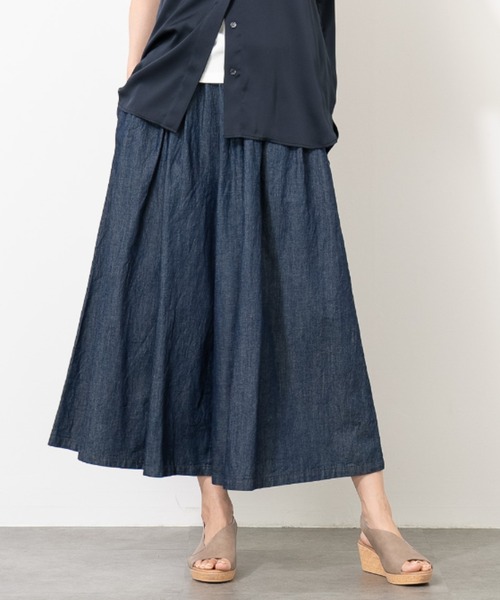 aunt lily(アントリリー)の「リネンコットンデニムガウチョパンツ(その他パンツ・レディース・キナリ/ネイビー/ブルー・3L/LL/L/M)」の2枚目の写真