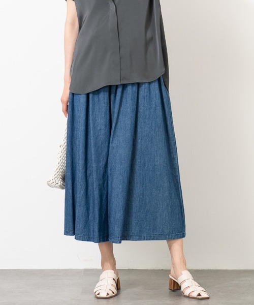 aunt lily(アントリリー)の「リネンコットンデニムガウチョパンツ(その他パンツ・レディース・キナリ/ネイビー/ブルー・3L/LL/L/M)」の3枚目の写真