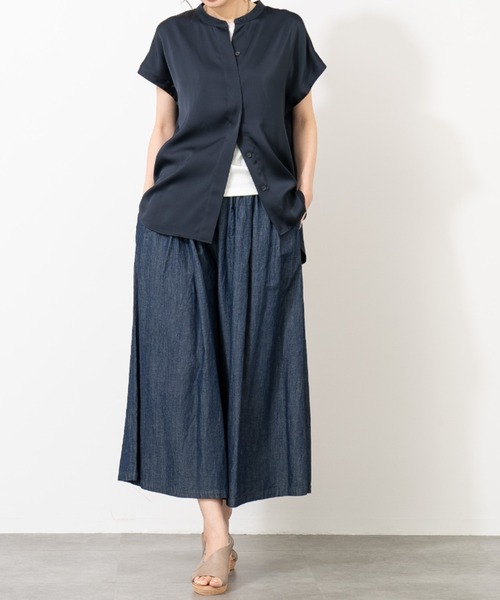 aunt lily(アントリリー)の「リネンコットンデニムガウチョパンツ(その他パンツ・レディース・キナリ/ネイビー/ブルー・3L/LL/L/M)」の4枚目の写真